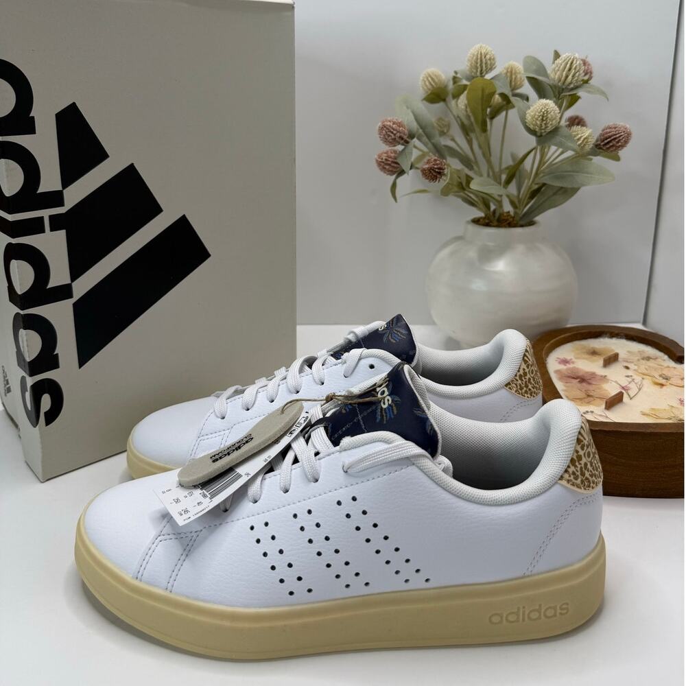 Adidas Advantage 2.0 Animal Print Heel Sneakers White Women 8 NWB